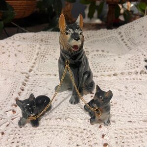 Rare Vintage Dog with Puppies Ceramic Glazed figurines